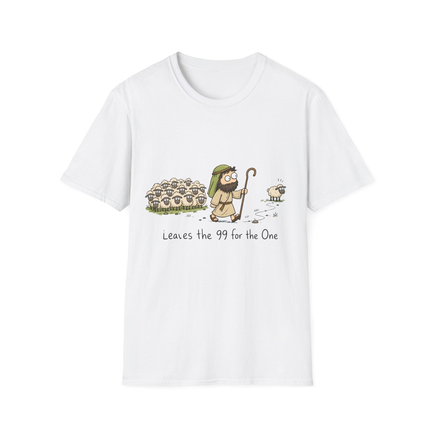 Shepherd & Lost Sheep T‑Shirt — 'Leaves the 99 for the One' Christian Graphic Tee